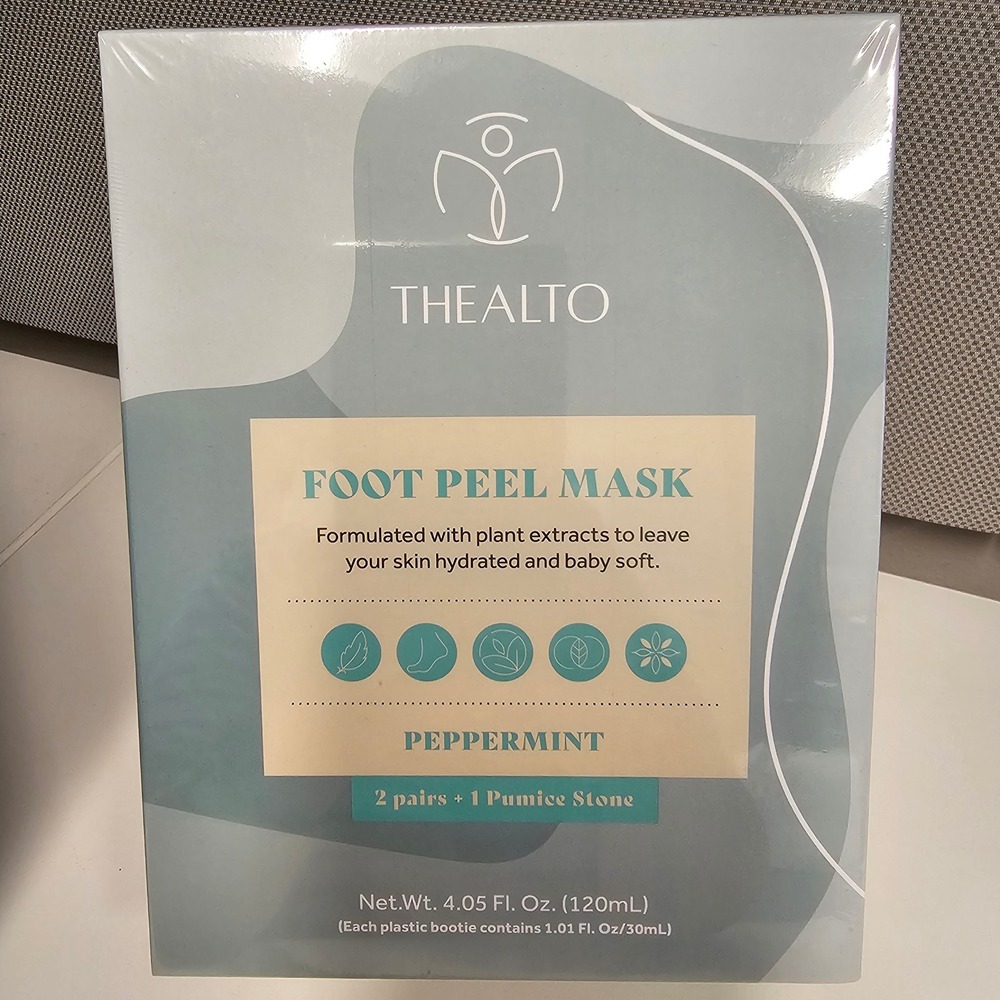 NEW Thealto Foot Peel Mask Peppermint 2 Pairs Pumice Stone Exfoliating Soft Feet